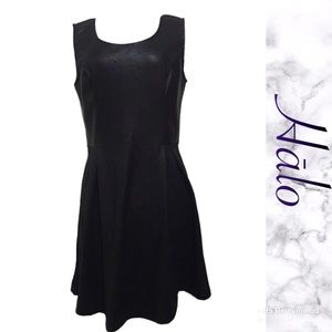 Faux leather detail fit & flare dress